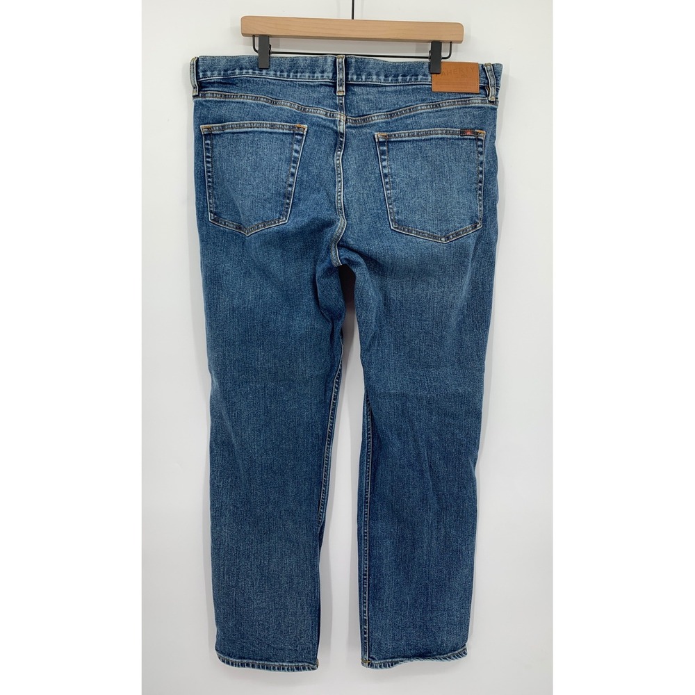 Faherty Jeans Mens 38x30 Blue Organic Cotton Stretch Straight Leg Denim Pants - Picture 3 of 14